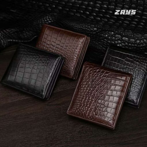Zays Handcrafted Crocodile Embossed Premium Leather Bifold Short Wallet (SW122-Black) - Image 11
