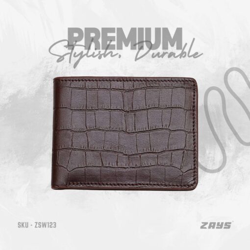 Zays Handcrafted Crocodile Embossed Premium Leather Bifold Short Wallet (SW123) - Image 1