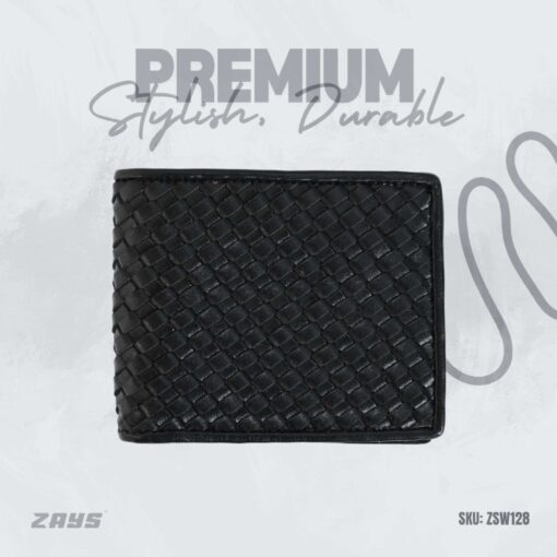 Zays Handcrafted Real Patti Design Premium Genuine Leather Bifold Short Wallet (ZSW129-Black) - Image 1