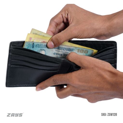 Zays Handcrafted Real Patti Design Premium Genuine Leather Bifold Short Wallet (ZSW129-Black) - Image 4