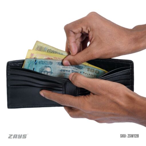 Zays Handcrafted Real Patti Design Premium Genuine Leather Bifold Short Wallet (ZSW129-Black) - Image 2