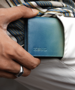 Zays Premium Eco-Friendly Leather Magnetic Card Holder Mini Wallet (ZCW115-Sky & Cream Mix)